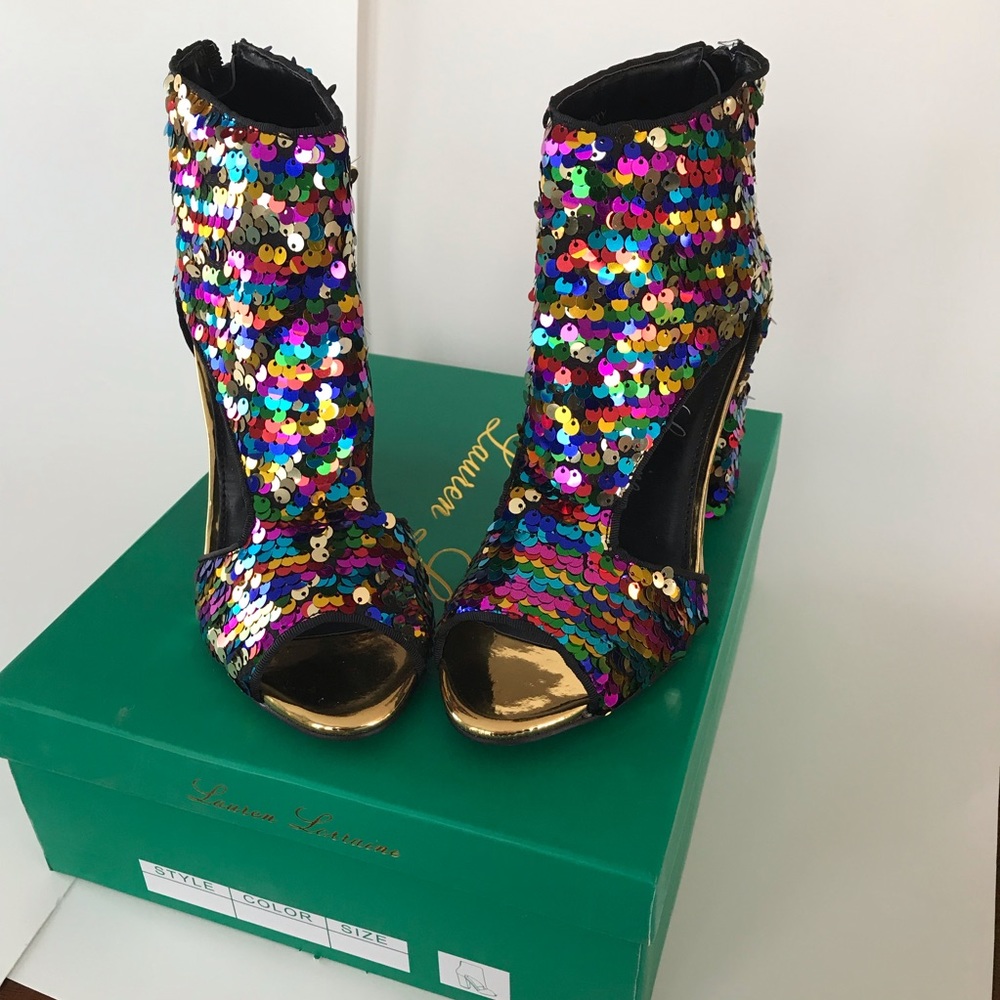 Rainbow or Gold Sequin Bootie Sandals NEW W/ 📦